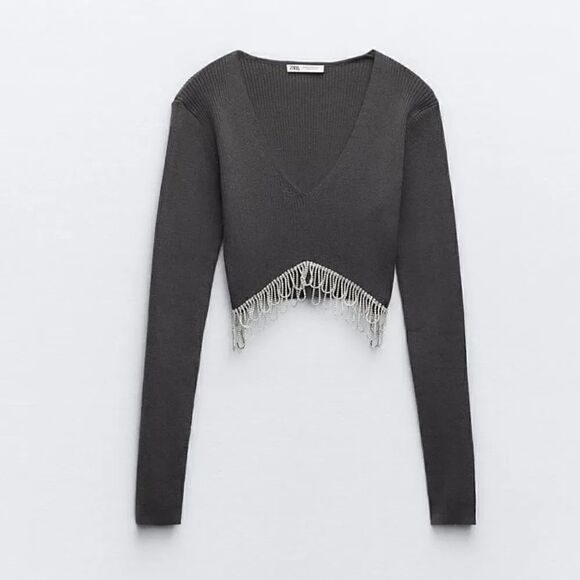 ZARA RHINESTONE SOFT CROP TOP - Picture 10 of 12